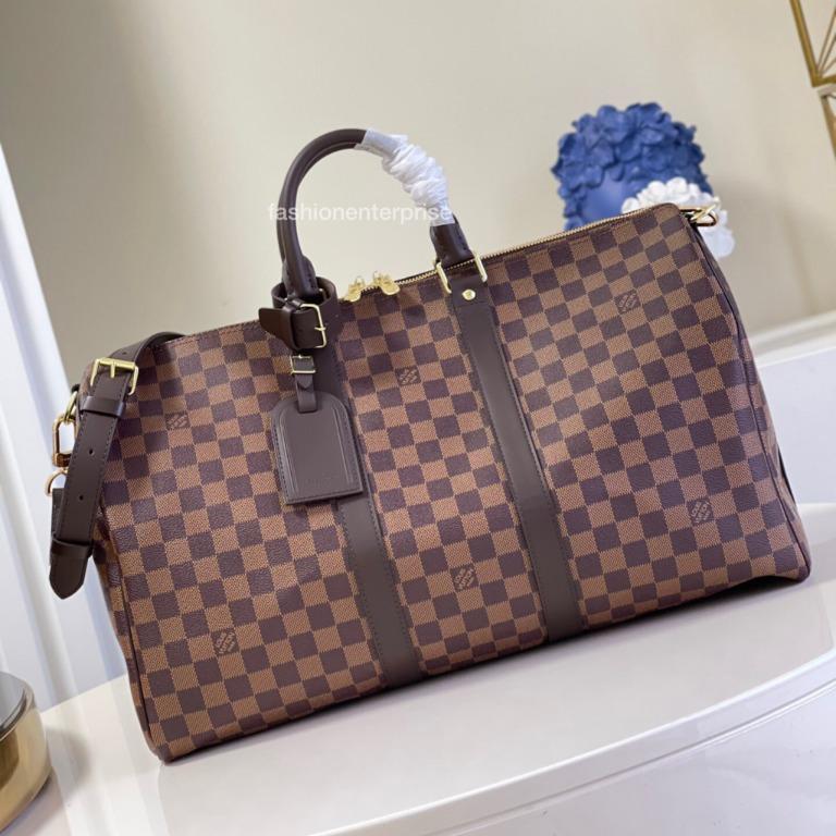 LOUIS VUITTON Keepall Bandouliere 55 Damier Ebene Travel Bag Brown