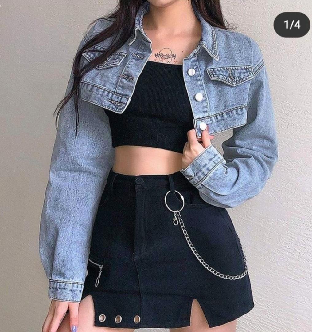 Denim crop top jacket, Women's Fashion, Coats, Jackets and Outerwear on  Carousell
