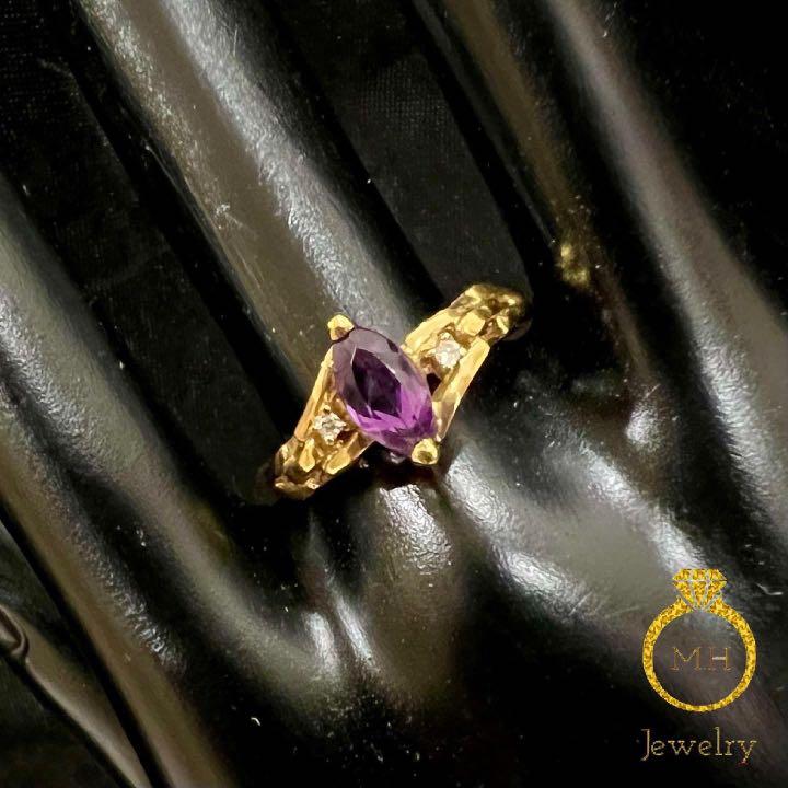Marquise Shape Amethyst Ring With Diamonds Women s Fashion