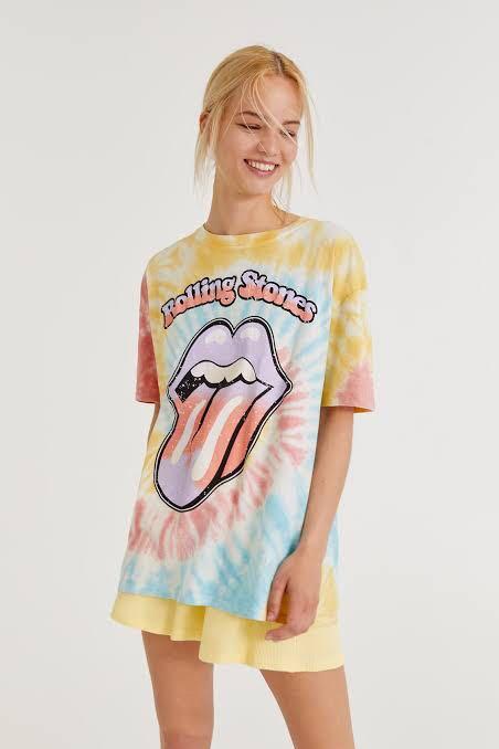 NEW Pull Bear Tie Dye Band Oversized Unisex Rolling Stones Shirts Women s Fashion Tops Shirts on Carousell