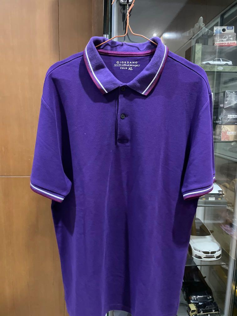 Preloved giordano ungu purple size xl polo shirt size shirt cowo pria laki  male man motif garis polos slim fit regular Polo Shirt Giordano