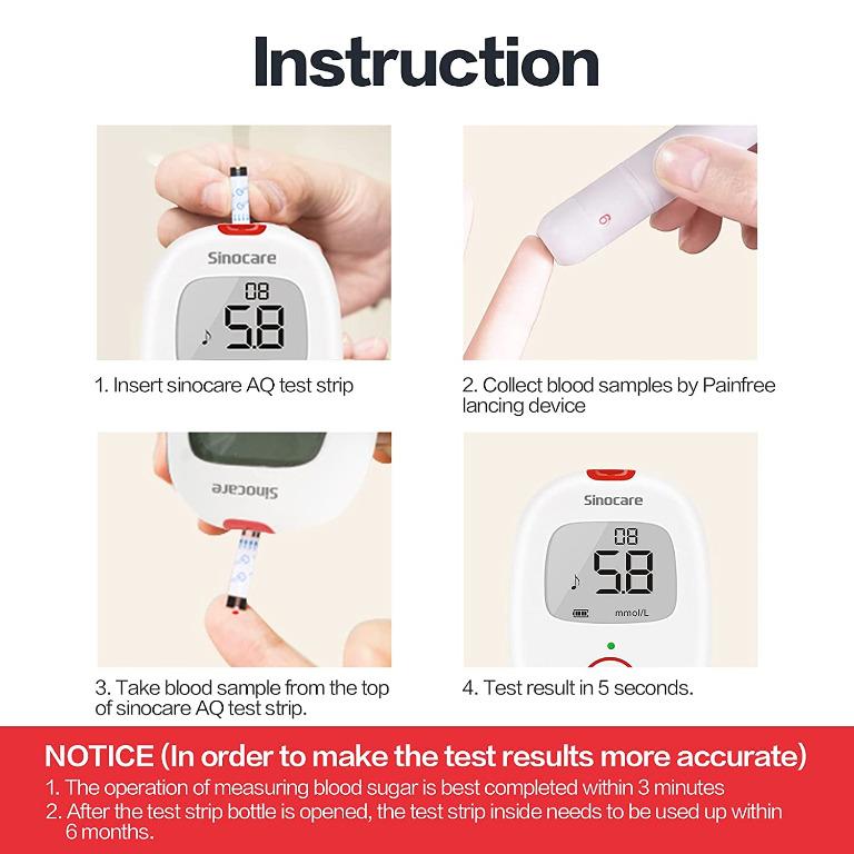 sinocare Diabetes Testing Kit/Blood Glucose Monitor Safe AQ Voice