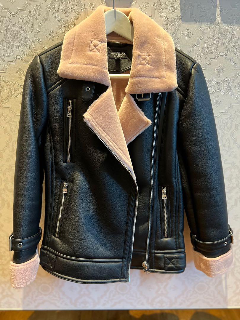 Topshop Petite Faux Leather Aviator Jacket with Light Pink Faux Fur,  Women's Fashion, Coats, Jackets and Outerwear on Carousell