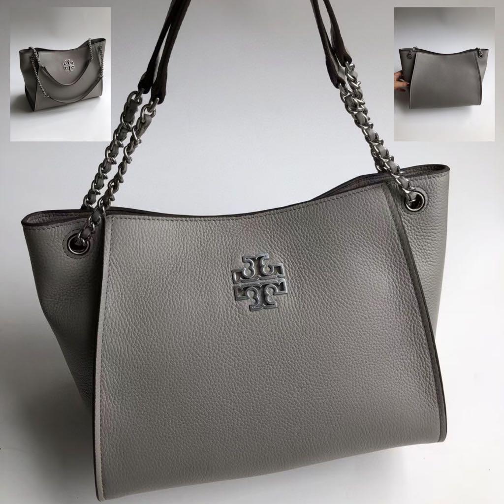 TORY BURCH Britten Slouchy Leather Tote Bag 73503 French Gray, Women's  Fashion, Bags & Wallets, Tote Bags on Carousell