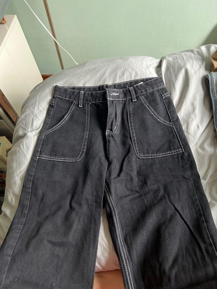 White stitch black jeans sales