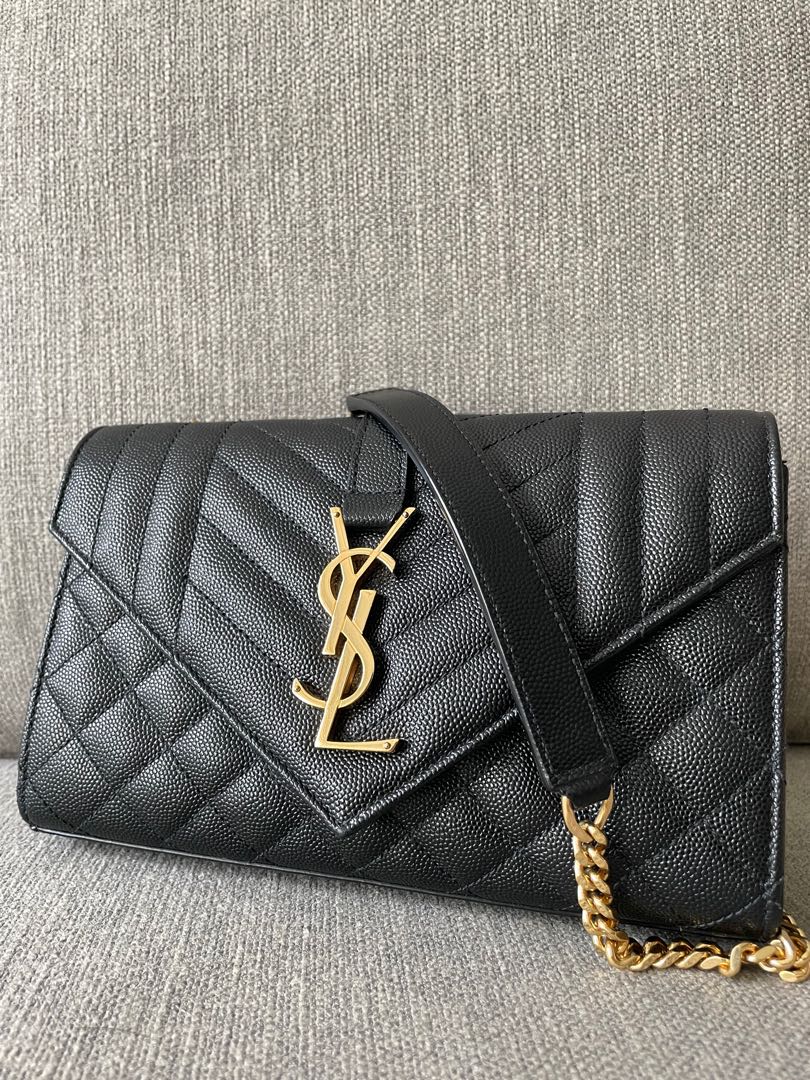 YSL SAINT LAURENT ENVELOPE SMALL BAG IN MIX MATELASSÉ LEATHER CROSSBODY  BLACK