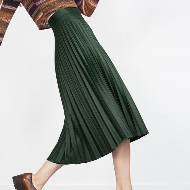 Dark green outlet pleated skirt zara