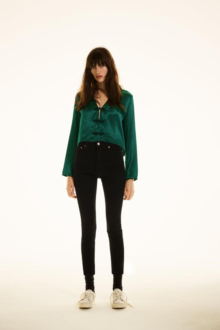 Zara satin blouse with toggles, Fesyen 