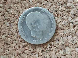 1882 10 Centimos de Peso Alfonso XII Spanish-Philippines Silver Coin (Low Mintage)