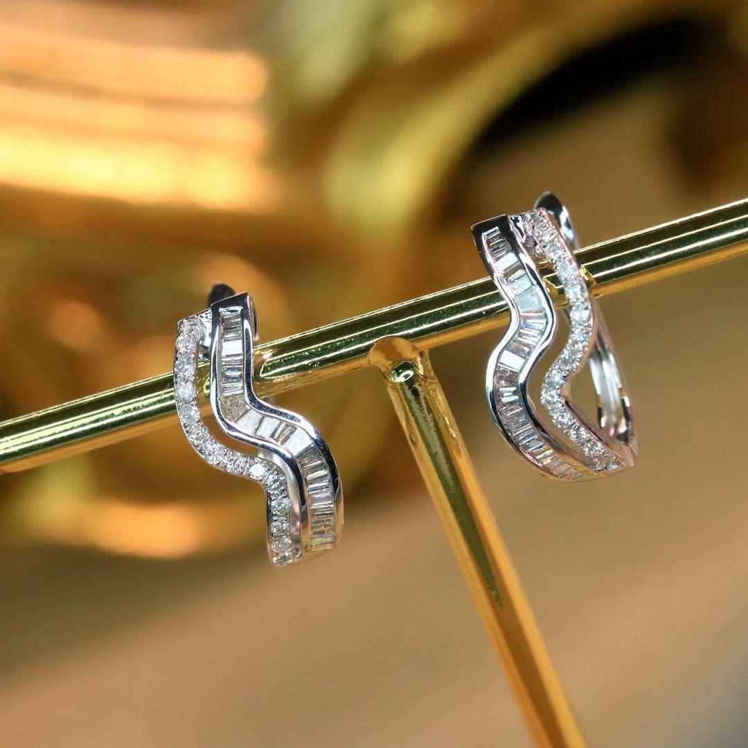 18k WG Diamond Double Hoop Earrings Women s Fashion Jewelry