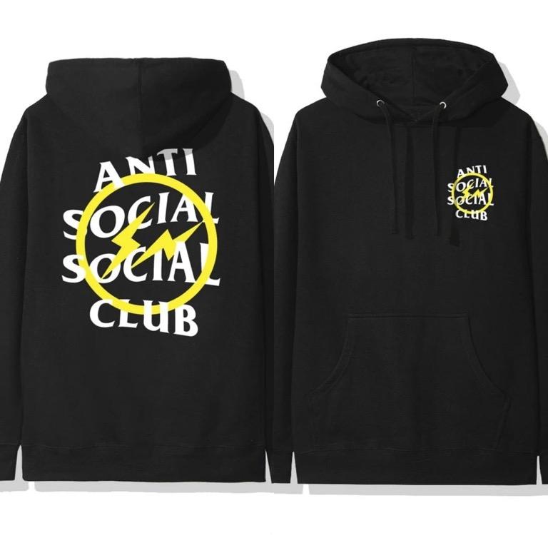 Anti Social Social Club x Fragment Yellow Bolt Hoodie Size S, 男裝