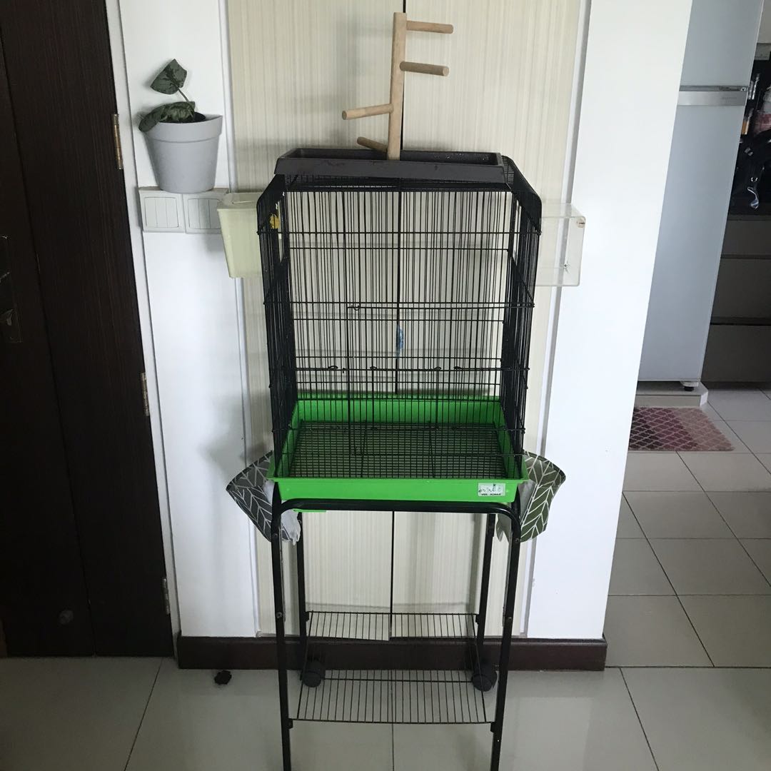Bird Cage with Stand Trolley, Nestbox and Acrylic Food Box, Pet