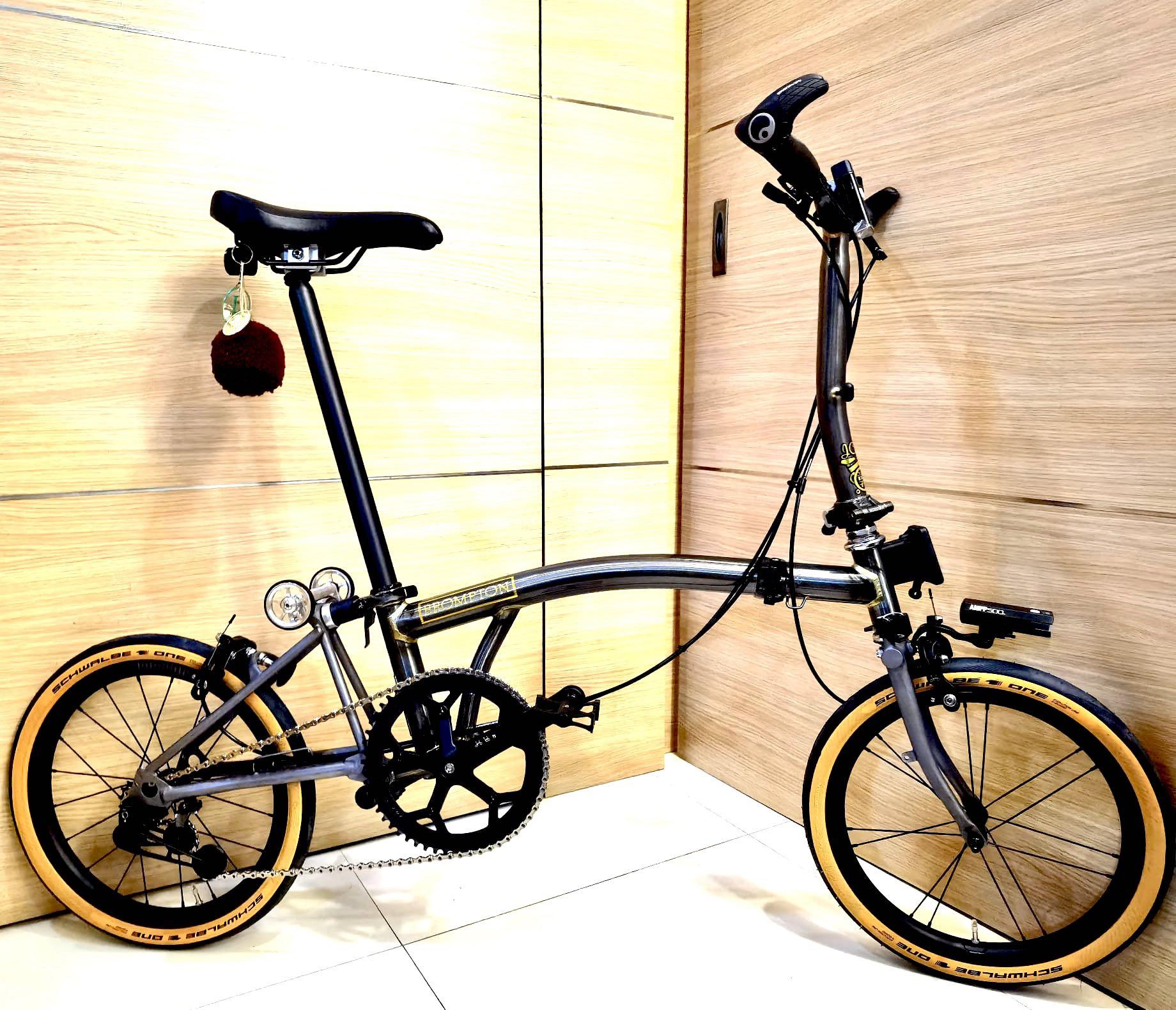 Brompton titanium Fork Triangle Stem (Category: Parts & Accessories) located in Singapore. Submitted by bromprr_type_r_31 (Listing ID 1124684841, Image 10). Description: Sandblast Matte black Glossy black As seen Solid built full titanium! Gr9/tc4 grade matte black finishing shown on my Brompton, Sand Blasted on this beautiful White Brompton Raw finishing will be cheaper Other colours available. See all my images. Feel free to drop by my place to