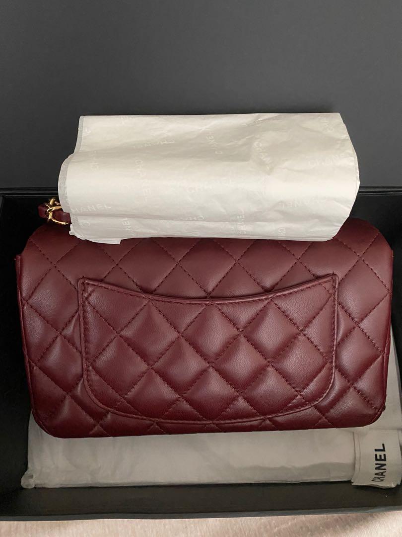 Chanel 15B burgundy mini rectangular classic flap, Luxury, Bags & Wallets  on Carousell