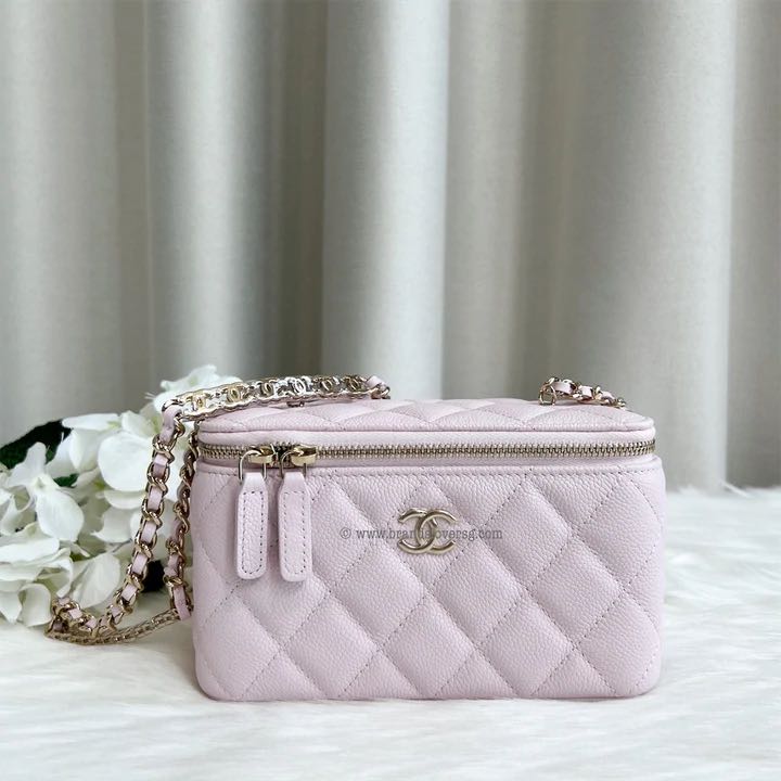 ✖️Sold✖️Chanel Small Vanity Case with Special Chain in 22P Light Pink Caviar  LGHW, Luxury, Bags & Wallets on Carousell