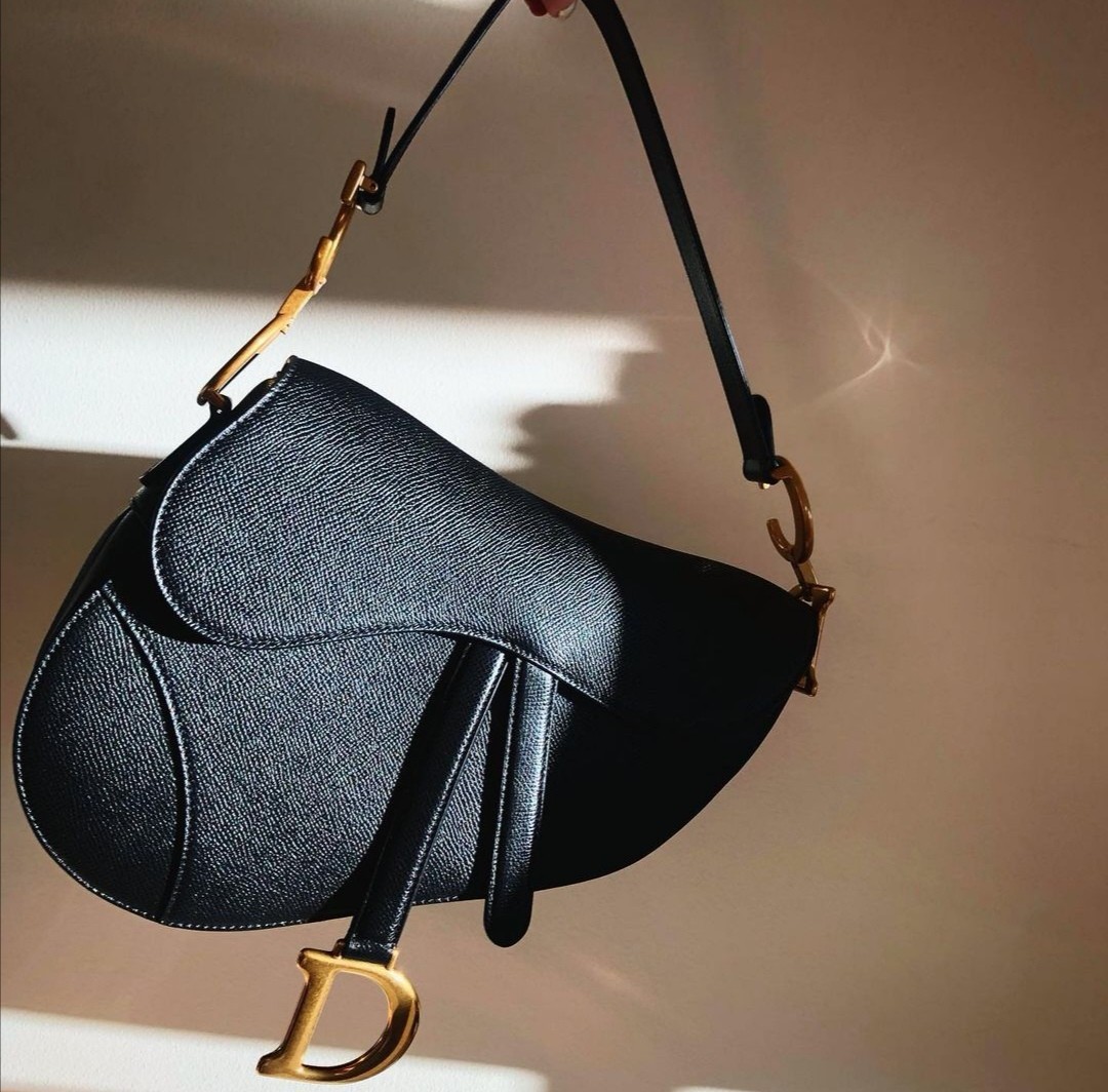 True-to-ORIGINAL] Christian Dior Saddle Bag Black Grained For