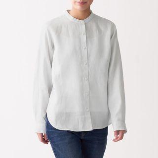Muji Organic Linen Washed Stand Collar Shirt Silver Gray