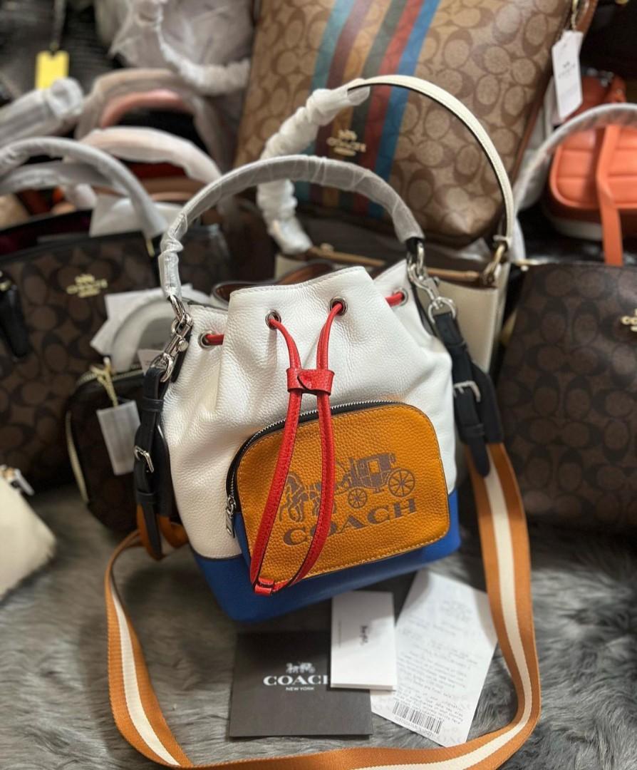 Coach Jes Drawstring Bucket Bag in Colorblock with Horse and Carriage
