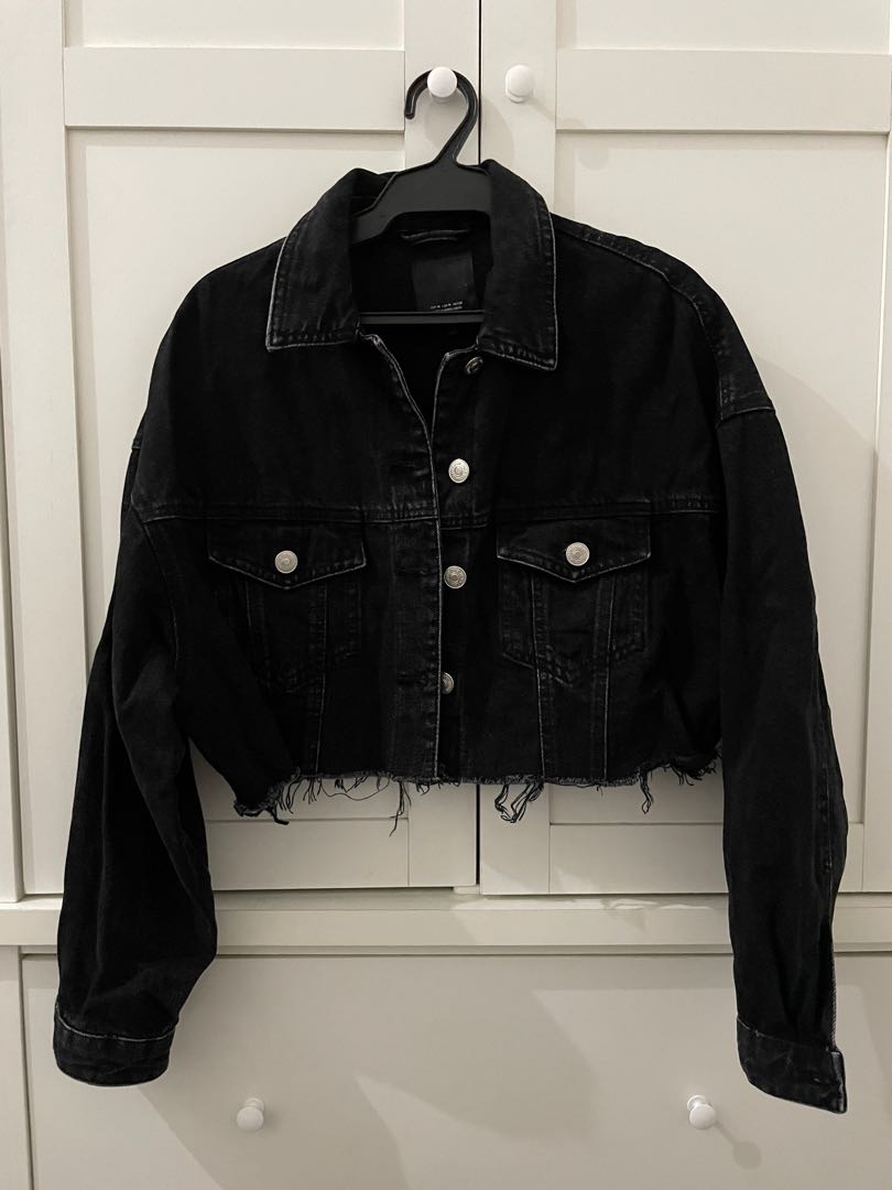 Zara cropped black denim jacket outlet