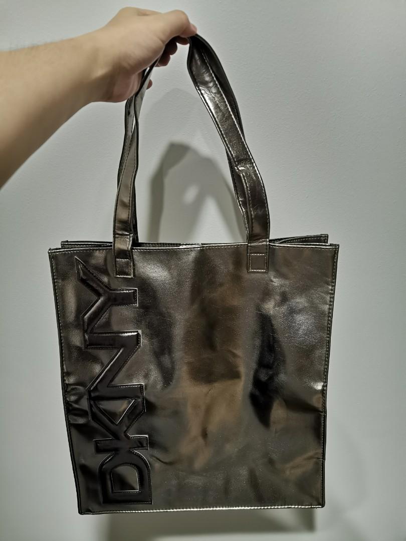 Dkny silver tote bag sales