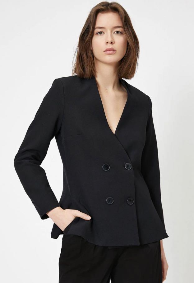 Double Breasted Blazer (Category: Coats, Jackets and Outerwear) located in Taguig. Submitted by impulsivemoims (Listing ID 1149809991, Image 1). Description: Koton Double Breasted Blazer jacket Size: Small-Medium Color: Black Details: Solid tone basic jacket - V-neckline - Relaxed fit - Button fastening - Long sleeves - Polyblend.