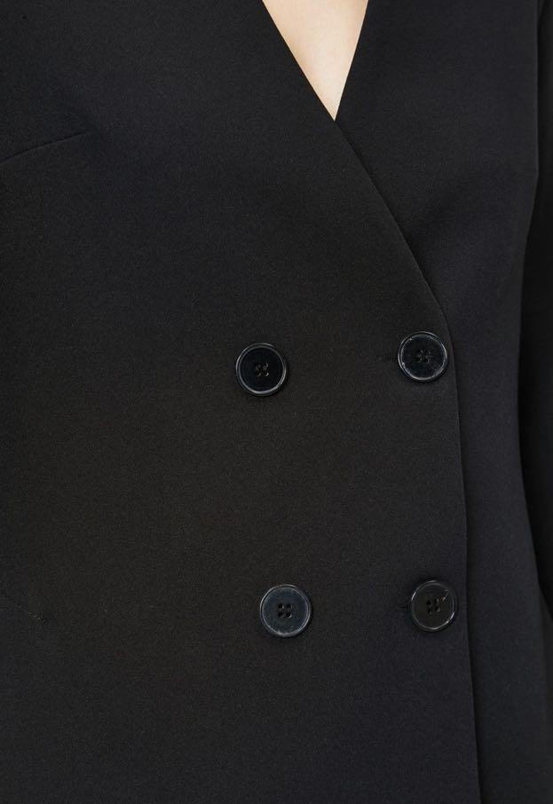 Double Breasted Blazer (Category: Coats, Jackets and Outerwear) located in Taguig. Submitted by impulsivemoims (Listing ID 1149809991, Image 2). Description: Koton Double Breasted Blazer jacket Size: Small-Medium Color: Black Details: Solid tone basic jacket - V-neckline - Relaxed fit - Button fastening - Long sleeves - Polyblend.