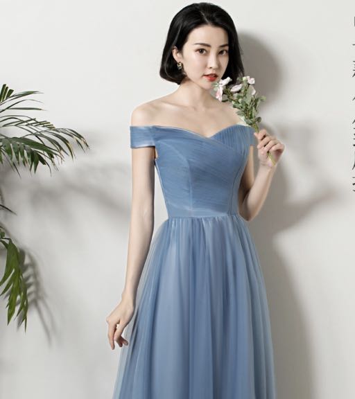 Dusty blue bridesmaid dress gown