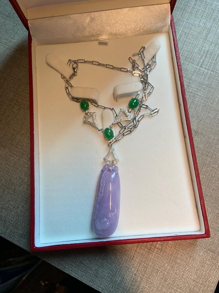 Green and purple jade necklace Women s Fashion Jewelry