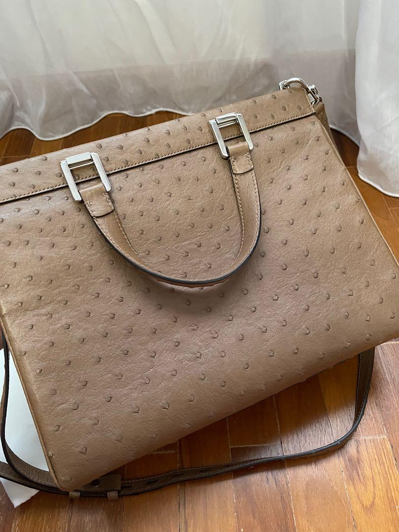 Gucci Zumi Ostrich Medium Top Handle Bag in Orange