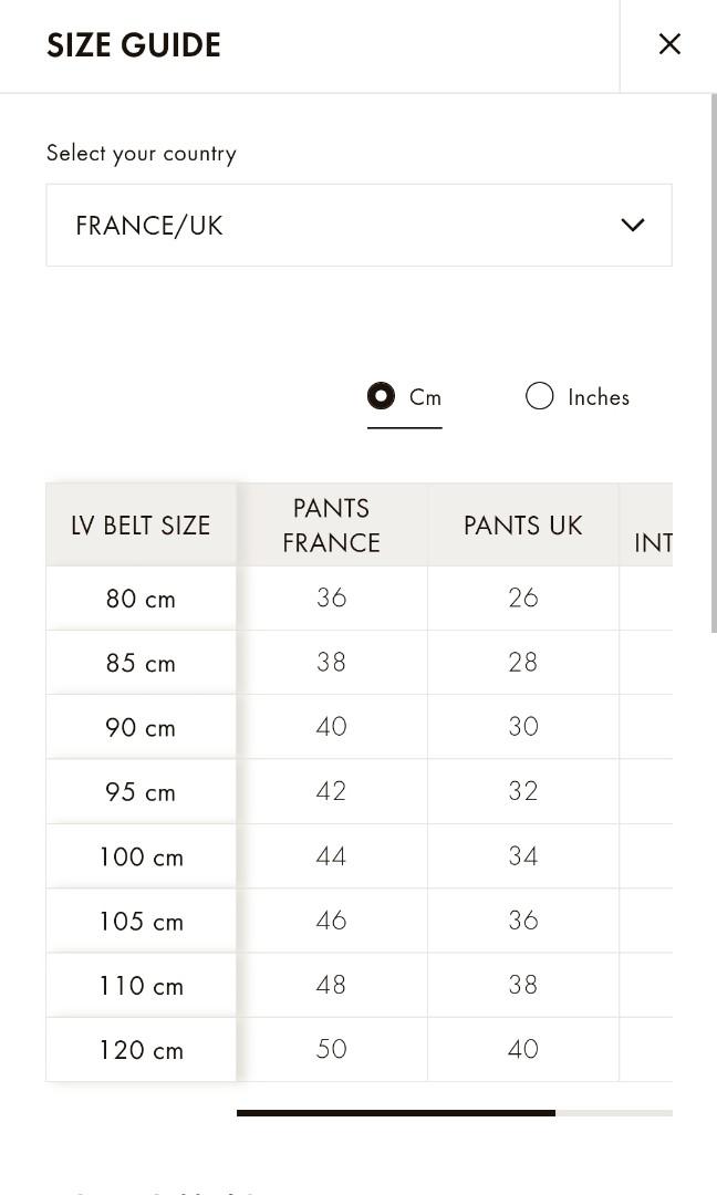 Louis Vuitton Belt Size Guide
