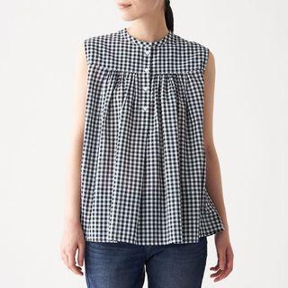 Muji COTTON STRONG TWISTED SLEEVELESS BLOUSE in black check