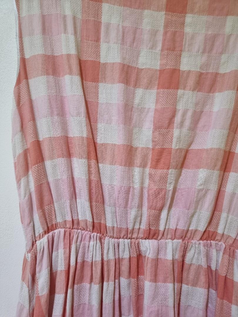 Pink Gingham Linen Dress (Size Small to Medium) (Category: Dresses) located in Manila. Submitted by decluttermystuff21 (Listing ID 1149812307, Image 2). Description: Pink Gingham Linen Dress Brand: None Fits size small to medium (I am size 4, can send when worn upon request) Stretchable garterized waist Good used condition, no flaws.