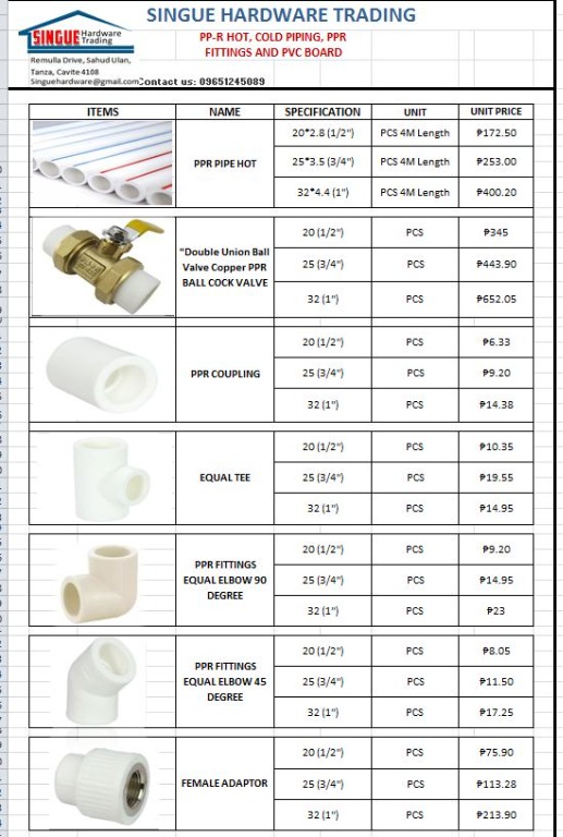 PPR Fittings. PPR Pipe Hot & Cold, PVC Board, Commercial & Industrial