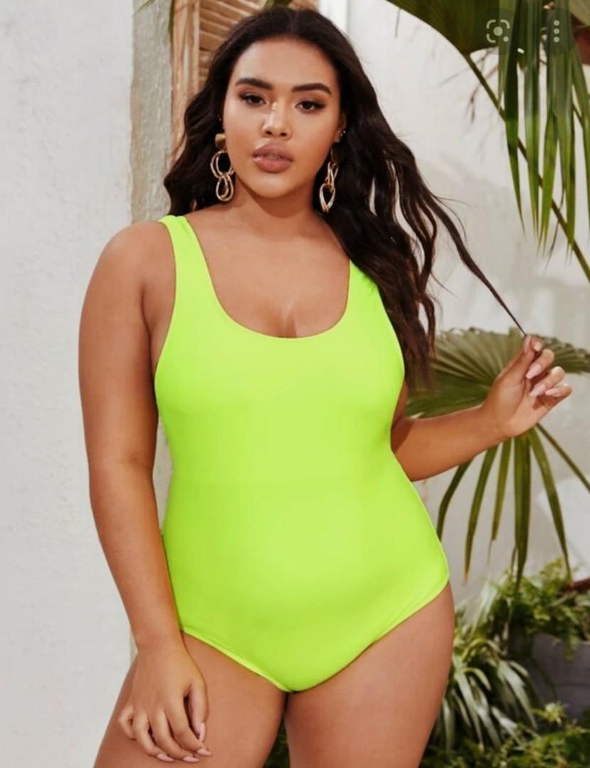 Neon yellow plus size swimsuit hot sale