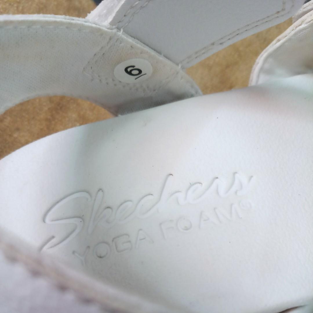 Skechers Yoga Foam White Sandals, Women's Fashion, Footwear