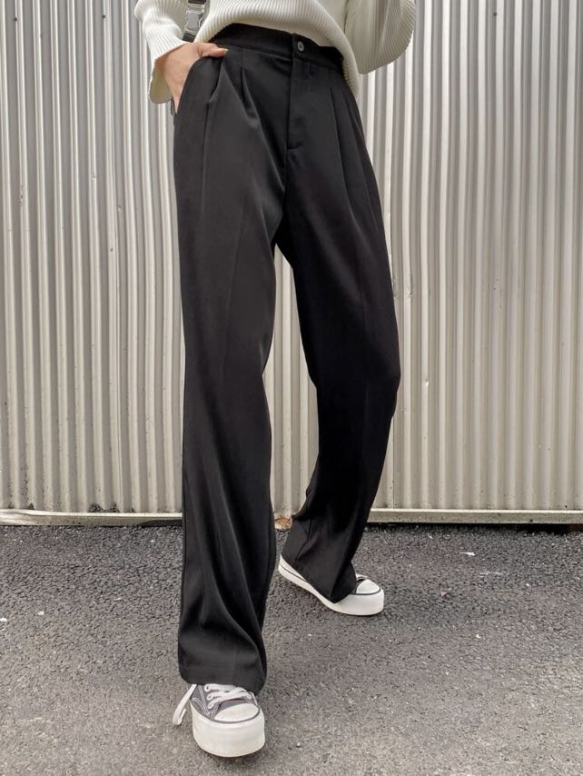 Solid plicated tailored pants, Women's 