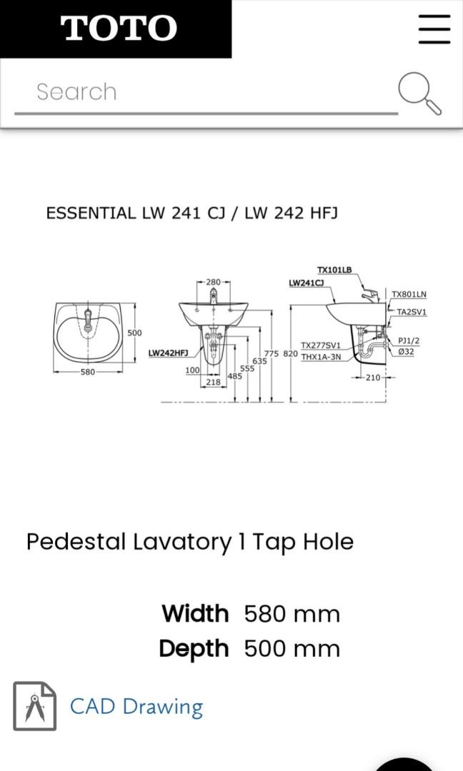 Branded Toto wash basin sink with pedestal and tap LW242HFJ, Furniture
