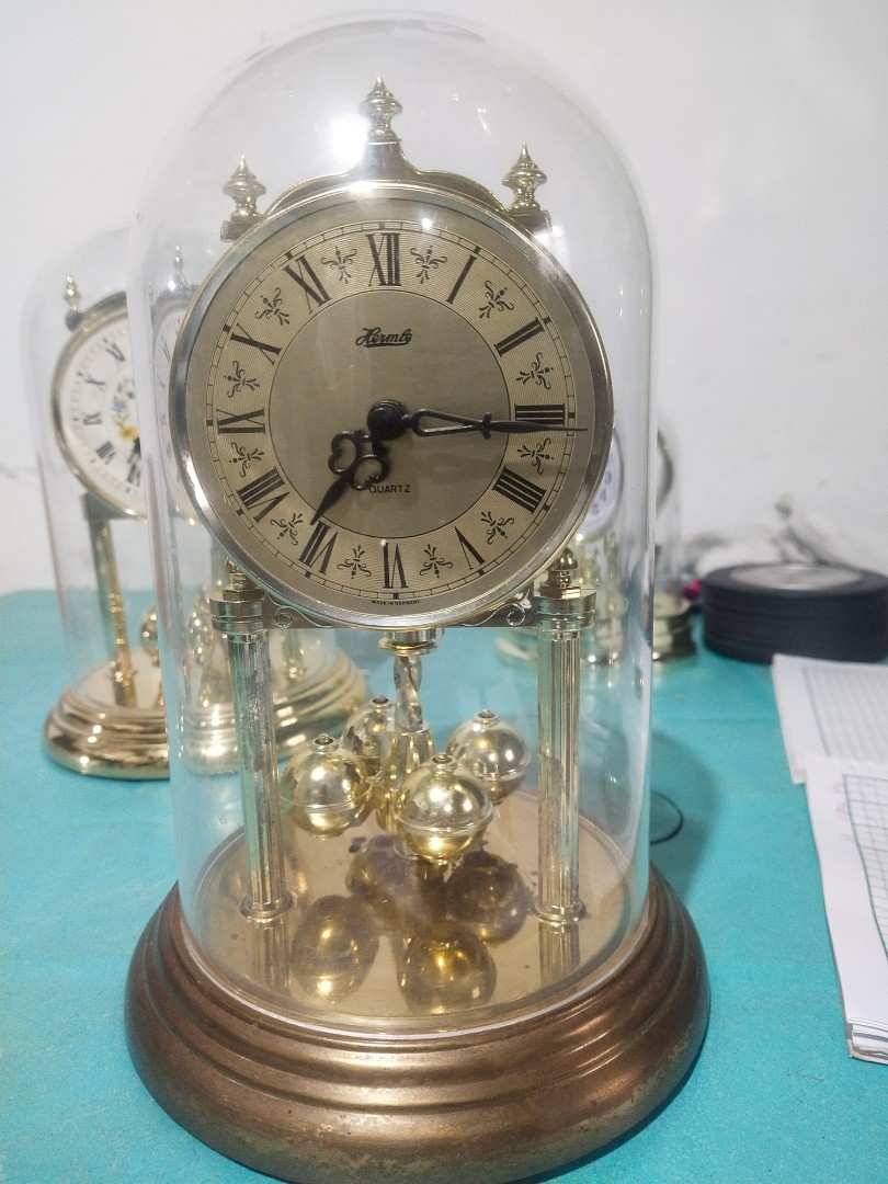 Vintage Hermle Glass Dome Clock w Chime Germany, Hobbies & Toys