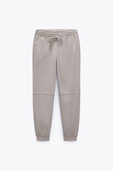 Zara faux suede jogger in sand, Fesyen 