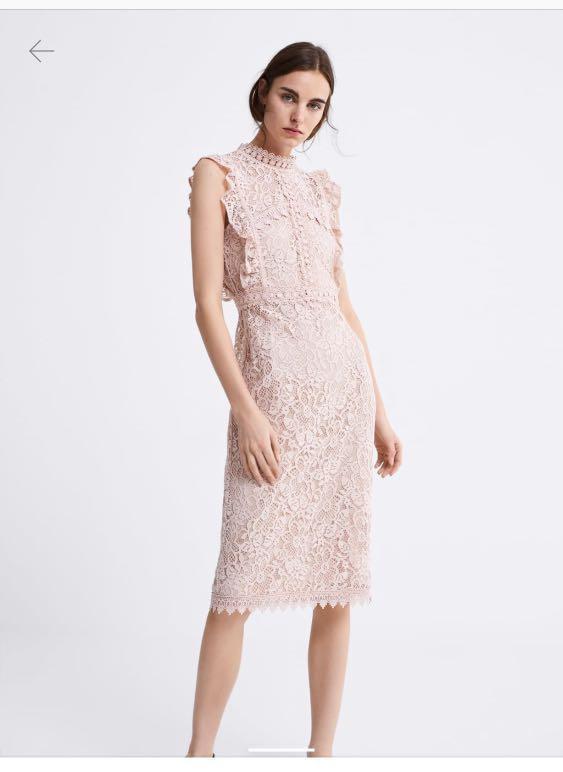 Zara Pink Midi Lace Dress