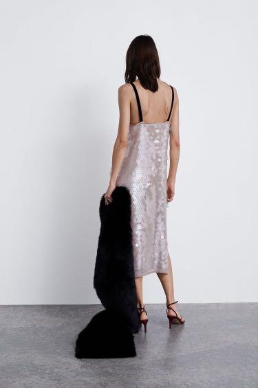 Zara sequin dress blush pink, Fesyen 
