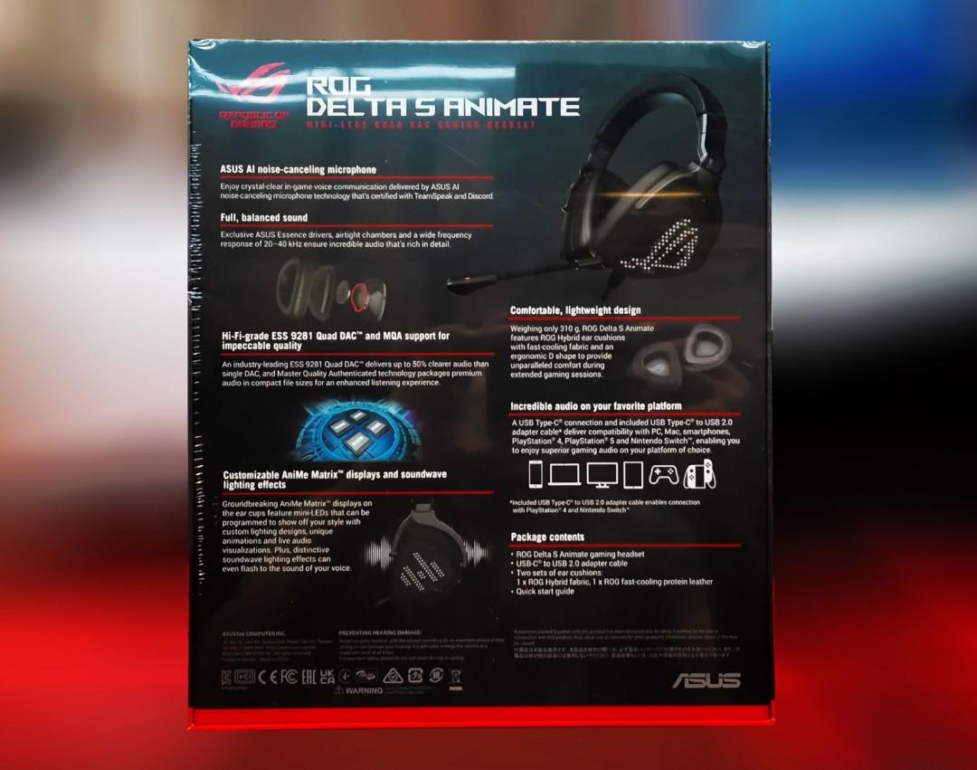 ASUS ROG DELTA S ANIMATE MINI-LEDS QUAD DAC WIRED GAMING HEADSET (Category: Headphones & Headsets) located in San Juan City. Submitted by blueswitchpc (Listing ID 1146566178, Image 2). Description: 🚨 RESTOCK ALERT 🚨 ASUS ROG DELTA S ANIMATE MINI-LEDS QUAD DAC WIRED GAMING HEADSET. ROG Delta S Animate Lightweight USB-C® gaming headset with customizable AniMe Matrix™ display, hi-fi ESS 9281 Quad DAC™, MQA, AI Noise-Canceling Mic, compatible with 
