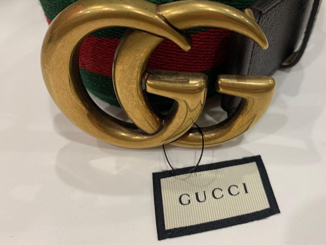 Authentic Gucci vintage double G buckle red green belt Luxury
