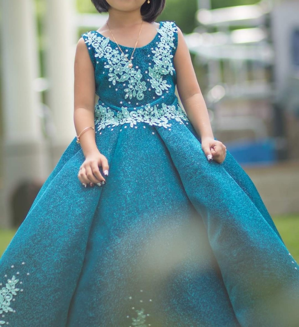 Blue green ball gown for 7th birthday Babies Kids Babies