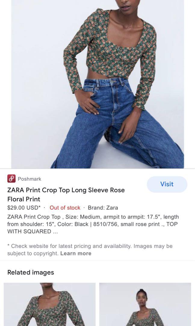 Zara Floral Detail Print Corset Bustier Crop Top long sleeve Sz Small