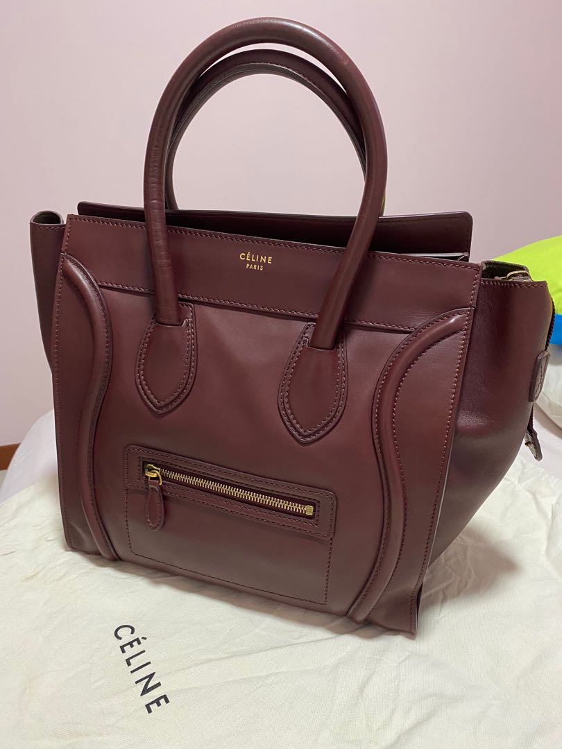 Celine micro luggage burgundy on sale