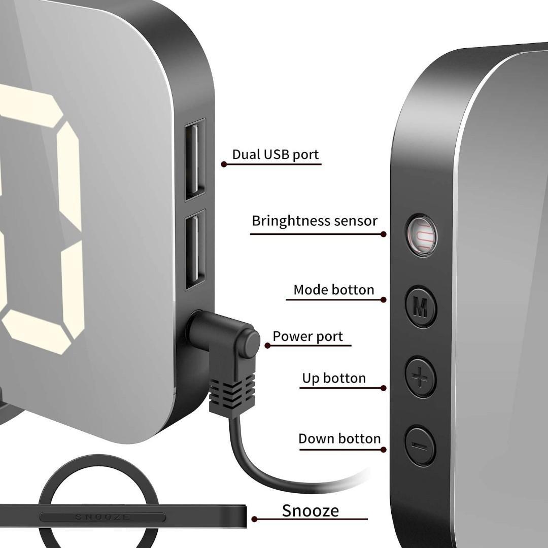EXTSUD LED Mirror Alarm Clock, Portable LED Mirror Alarm Clocks,HD