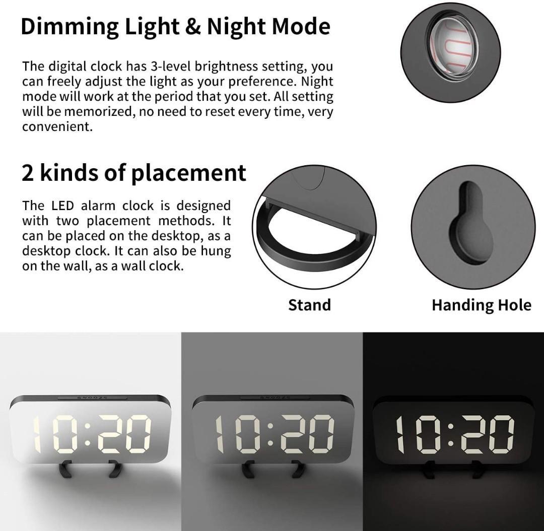 EXTSUD LED Mirror Alarm Clock, Portable LED Mirror Alarm Clocks,HD