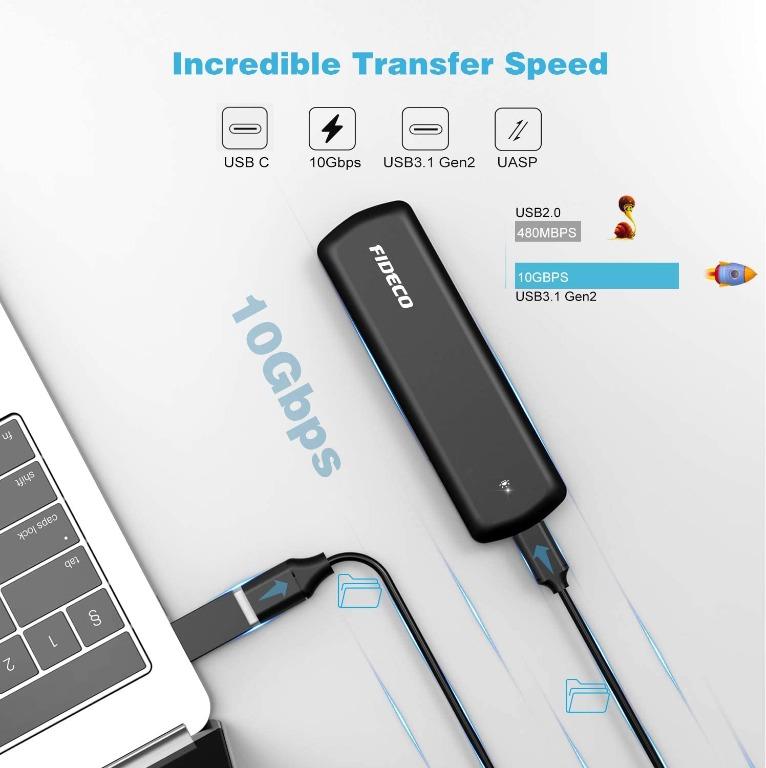 FIDECO Boîtier SSD M.2 NVMe, USB 3.2 Gen 2 10Gbps Boîtier, Boîtier NVMe M.2 Adaptateur pour PCIe M-Key/M B Key, Design de Style Sandwich, Supporte UASP et Trim