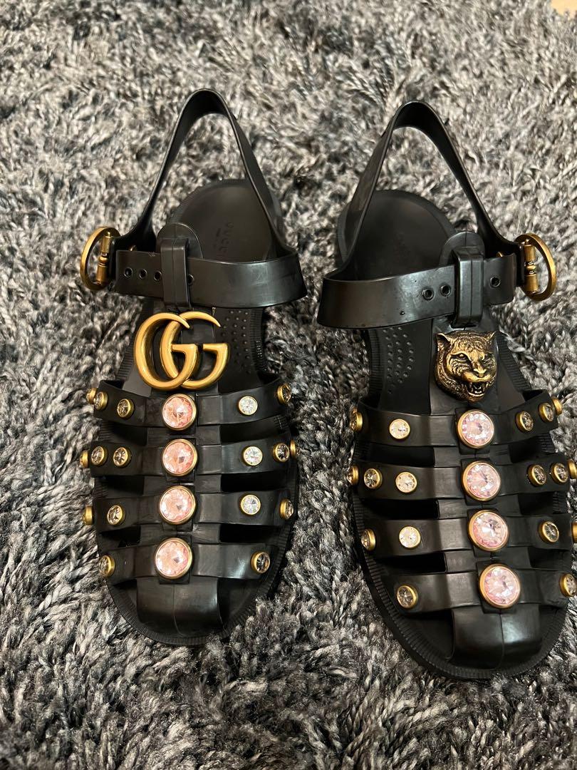Gucci black sale rubber crystal sandals